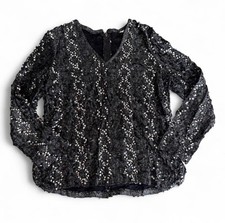 Vintage 70s-80s Black Sequin Long Sleeve Blouse Size Medium