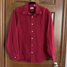 Vintage Levi's Jeans Red Denim Button Up Shirt Men's Large Red Tab