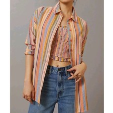 PILCRO Anthropologie peach Multi-Color button front shirt size L/XL Metallic