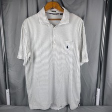 Polo Golf Ralph Lauren Mens XL Polo Shirt White Striped Stretch Lisle - Flaws