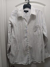 ALFRED SUNG Vintage 90s Y2K White Striped Button Front Shirt Mens 17 1/2 34/35