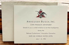 Vintage 1952 Anheuser Busch Invitation with Envelope Beer Company Ephemera