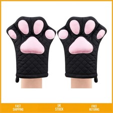 Image of Charming Cat Paw Heat Resistant Quilted Cotton Oven Mitts Kitchen Set Black