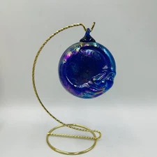 Glass Eye Studio Celestial Moon  Anthropomorphic Blow Glass Ornament W Holder