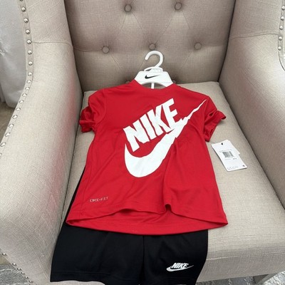 Nike Dri-Fit Boys 2 Piece Black/Red Short Set Size 7 Brand New 