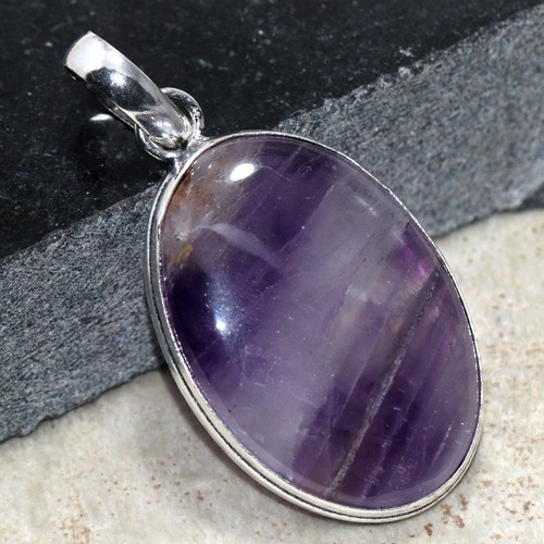 925 Silver Plated Natural Amethyst Ethnic Pendant Jewelry Size 1.8" AU D092