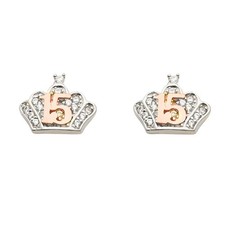 NEW 14K WHITE GOLD 15 YEARS CROWN EARRINGS WITH PUSH BACK