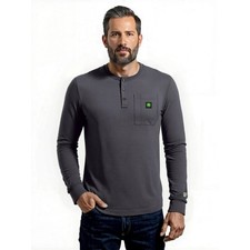John Deere Mens Charcoal Gray Waffle Knit Long Sleeve Henley Shirt XXL New