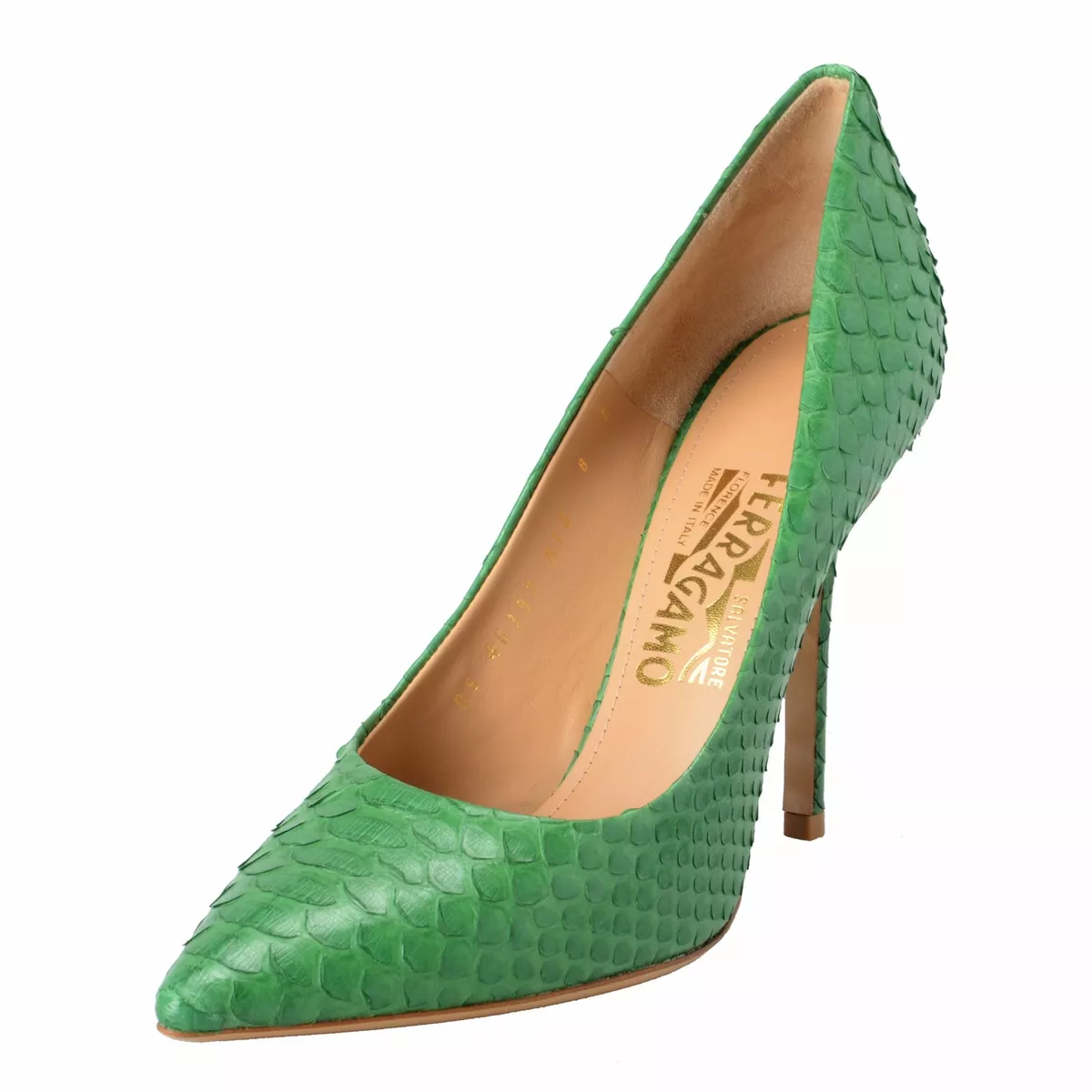 Salvatore Ferragamo Susi 100 Women's Python Skin Green High Heels Pumps  Shoes 7B