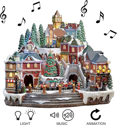 Centro de mesa de pueblo de Navidad en niveles centro de pueblo con tren giratorio - Imagen 3 de 6