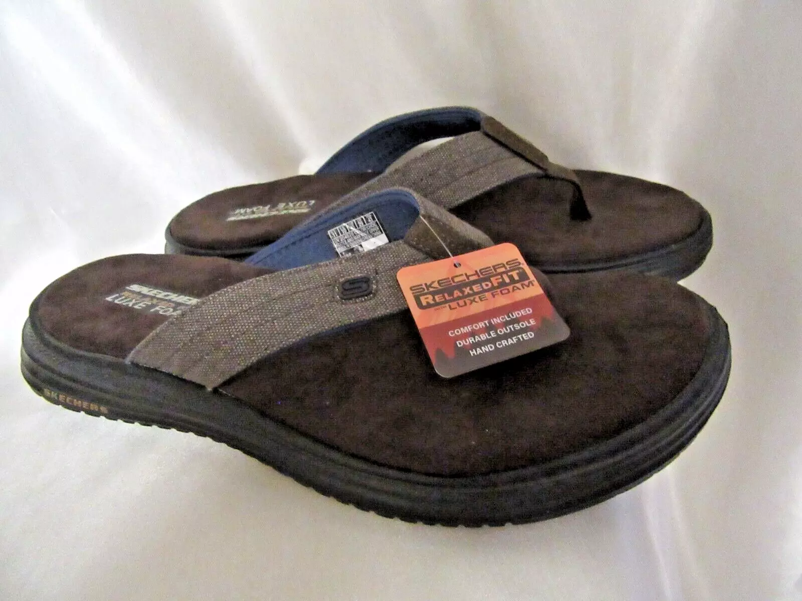 TONGS HOMME SKECHERS COUPE DÉCONTRACTÉE LUXE MOUSSE TAILLE 8 M MARRON NEUF #204576