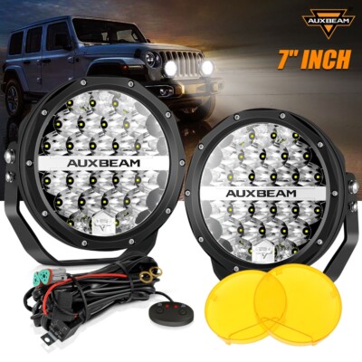 AUXBEAM Pair 7inch LED Work Lights Spot Beam Offroad Driving Pods+Amber Cover