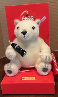 STEIFF COCA COLA  POLAR BEAR CUB EAN 666032 WHITE MOHAIR BEAR  8''