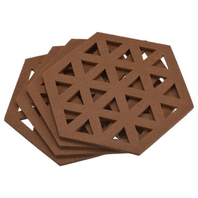 Felt Coasters, 4pcs Hexagonal Pad Coaster for Drink Cup Pot Bowl Vase, Brown