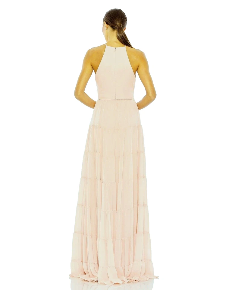 Vestido Mac Duggal Rubor Melocotón Halter Cuello Línea A Niveles Talla 2 $398 Foto 2 de 2