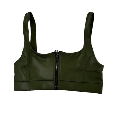 IVL Collective Sz Faux Leather Bra Zip Front Forest Green Support Workout 