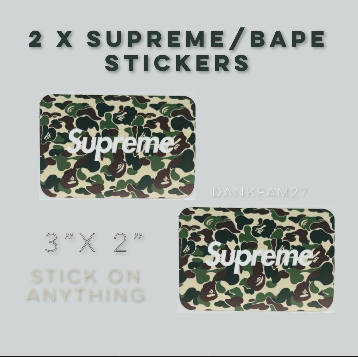2 x Supreme Bape Stickers Stick on anything water bottles cases 3