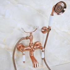 Antique Red Copper Wall Mount Clawfoot Bath Tub Faucet Tap w/ Handheld Shower