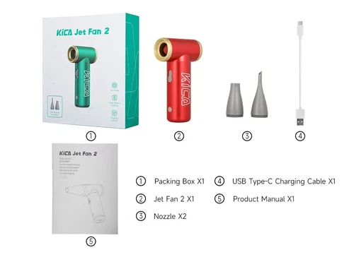 KiCA Jetfan 2.0-Portable Electric Dust Blower Fan Duster up to 101,000 rpm-RED - Afbeelding 4 van 4