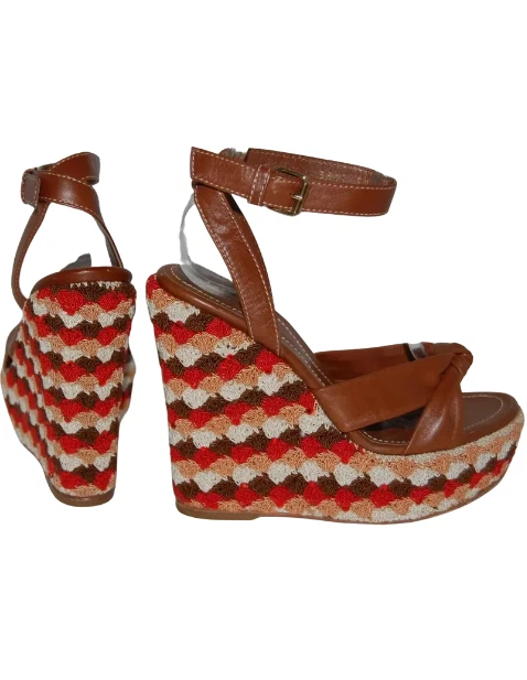 VINTAGE - Sergio Rossi Crochet and Leather Platform Wedges SZ -10 - Image 2 of 4