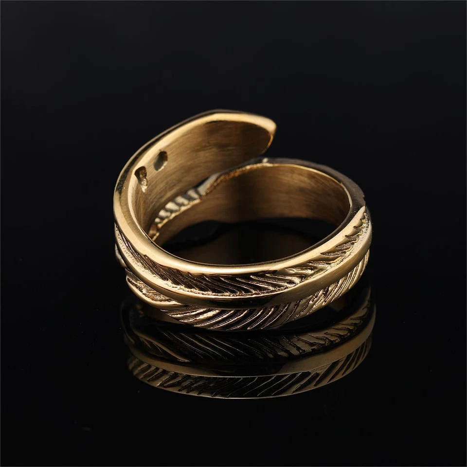 Anillo de plumas de acero inoxidable anillo parejas alianzas de boda azul turquesa dorado Foto 2 de 4