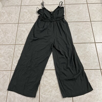 Francesca's Blue Rain Ruffle Jumpsuit Olive Sz XL NWT $60 Boutique Fast Ship