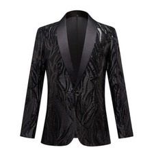 Men's Lapel Sequin Suit Jackets Blazer One Button Long sleeve Shawl Coats Hot