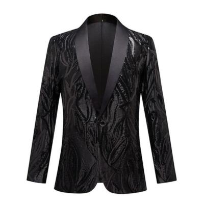 Men's Classic Lapel Sequin Suit Jackets Blazer One Button Shawl Stage Coats New