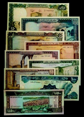 LEBANON All 9 Types UNC BANKNOTES FROM LEBANON (1980-91) WE COMBINE