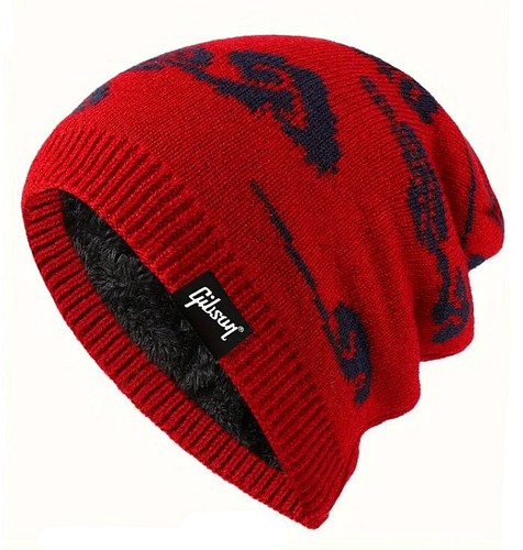 GIBSON® Logo Oversized Thermo Knit Fleece Lined Beanie - RED / BLACK +BONUS!! - Bild 1 von 2