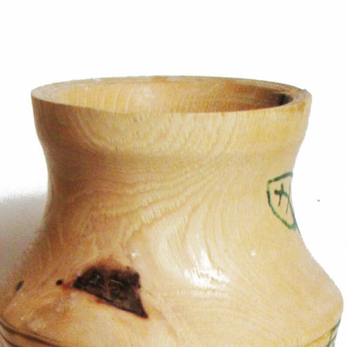 Vaso in legno artigianale e tornito con motivo foglia artigianato popolare alto 7 pollici - Foto 5 di 12