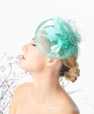 Light Green Feather Wedding Fascinator Woman Headpiece Cocktail Party Derby Day