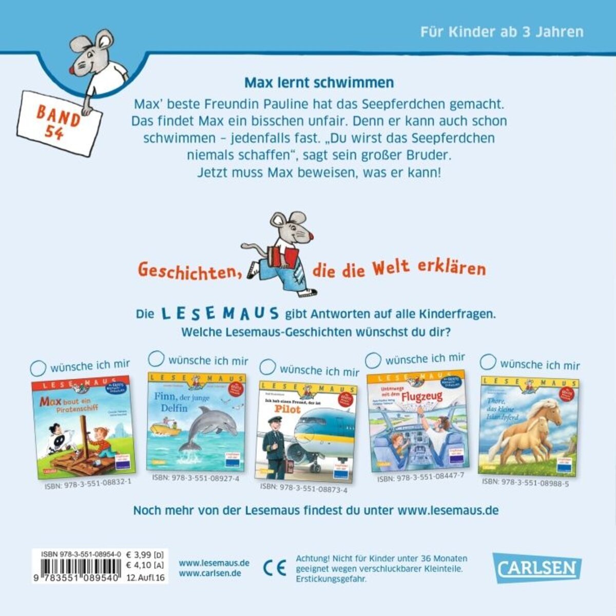 Thumbnail - Carlsen Verlag Lesemaus 54: Max Lernt Schwimmen