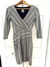 Anthropologie XS Maeve Blue White Striped Amelia Faux Wrap Column Dress Business