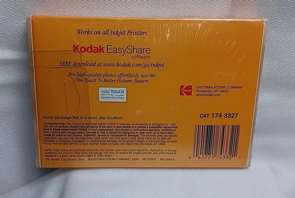 Kodak Photo Paper Gloss 100 Sheets 4X6" Instant Dry Photo Printer Paper New