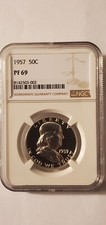 1957 PF69 Franklin Half Dollar NGC Cert; Brilliant luster Cameo appearance 002