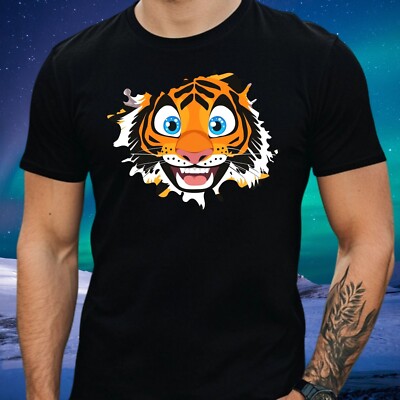 Mens Playful Animal Face Motif Cotton T-Shirt Size XS to 5XL
