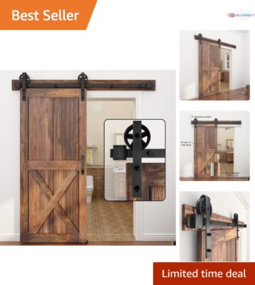 12FT Black Carbon Steel Sliding Barn Door Hardware Kit - Easy Install