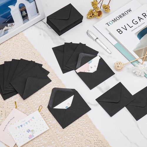 100 Sets Mini Black Envelopes with Small Blank Gift Business Card Wedding - Picture 3 of 7
