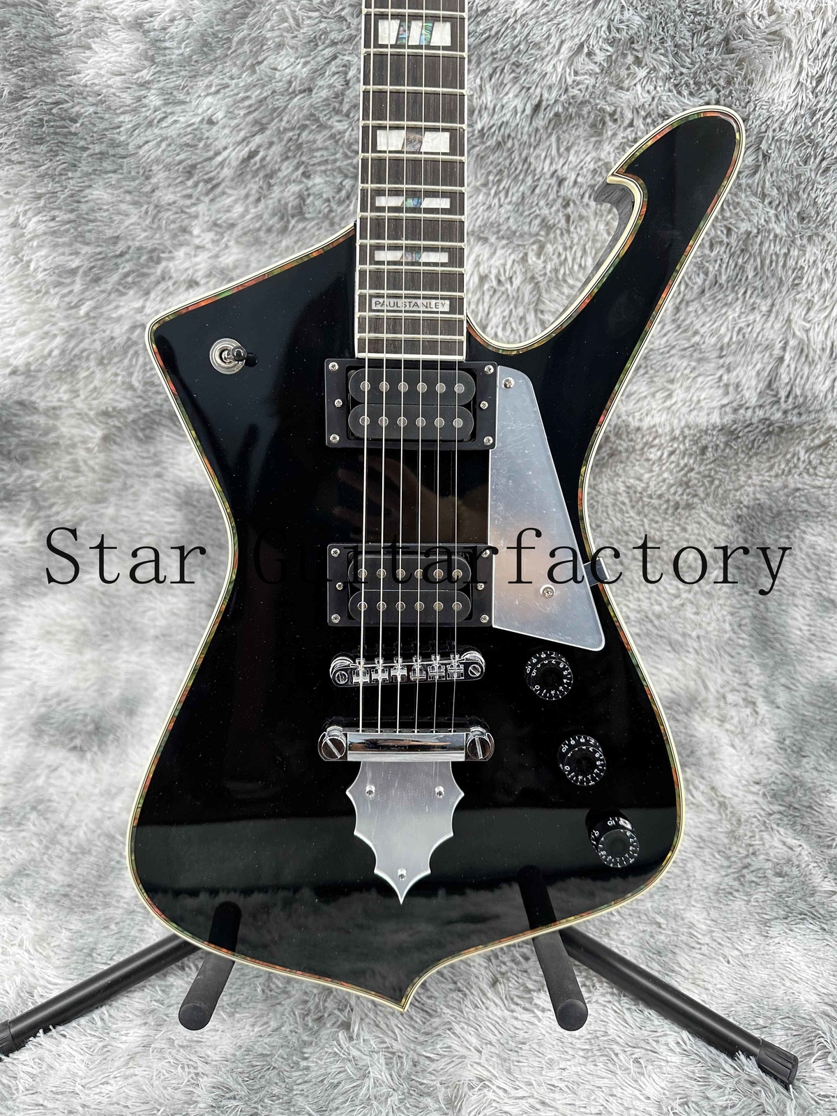 Iceman Black Electric Guitar Chrome Part Fixed Bridge Black Fretboard Solid Body