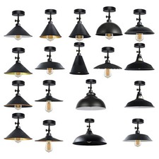 Modern Black Flush Ceiling Light Fitting Metal Shade Lampshade LED Bulb
