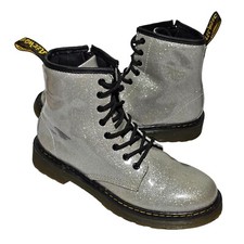 Doc Dr. Martens Girls / Womens Sz 5 GLITTER Boots 1460 Pascal J Side Zip Silver