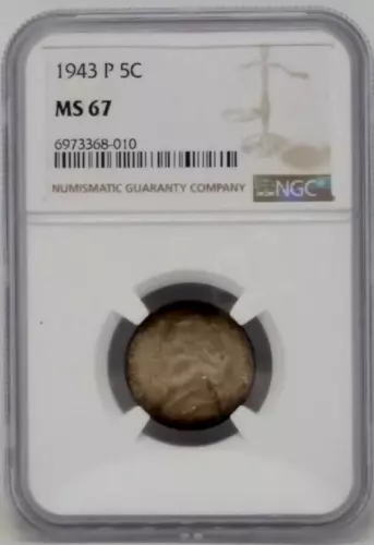 1943-P Jefferson Nickel 5c - Graded NGC MS67