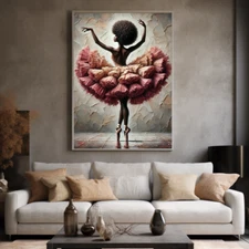 Black Ballerina, Abstract, Afro, Illustration Painting Digital Wall Art Decor