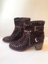 Laurence Dacade Burgundy Studded Suede Boots Size Fr 39 8.5 9  $1195