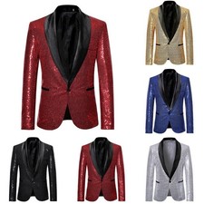 Mens Glitter Blazer Jacket Party Suit Coat Nightclub Tuxedo Style Gentleman