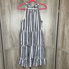 Eliza J Halter Top Dress Striped Layered Knee Length Back Ties Size 10 NWT