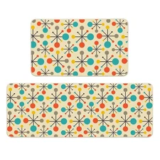 Mid Century Fifties Modern Atomic Kitchen Mats and Rugs Set of 2, Yellow Retr...
