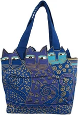 Sun n Sand Laurel Burch Indigo Cats Medium Cutout Tote, 12" x 3.5" x 8.5"