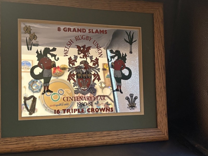 Vintage Welsh Rugby Union Souvenir Centenary Year Mirror 16 Triple Crowns